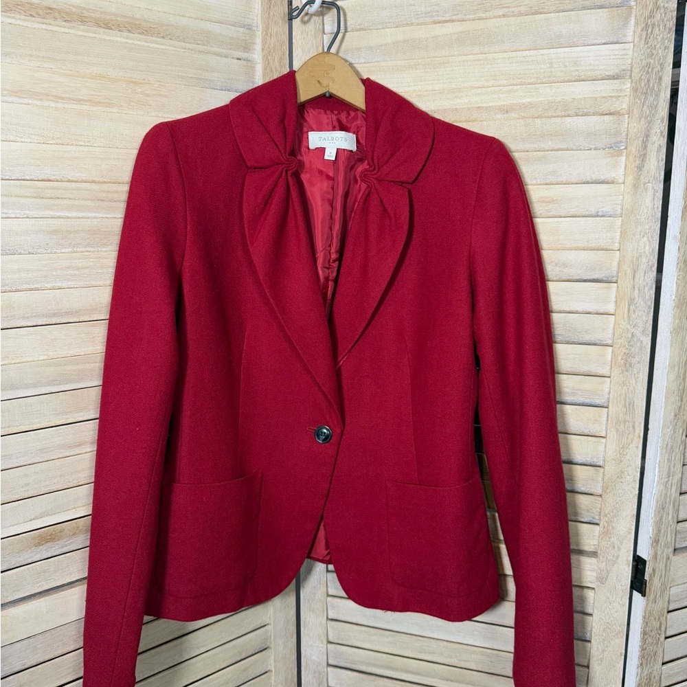 Vintage Talbots Red Blazer Jacket with Elegant gathering lapel detail